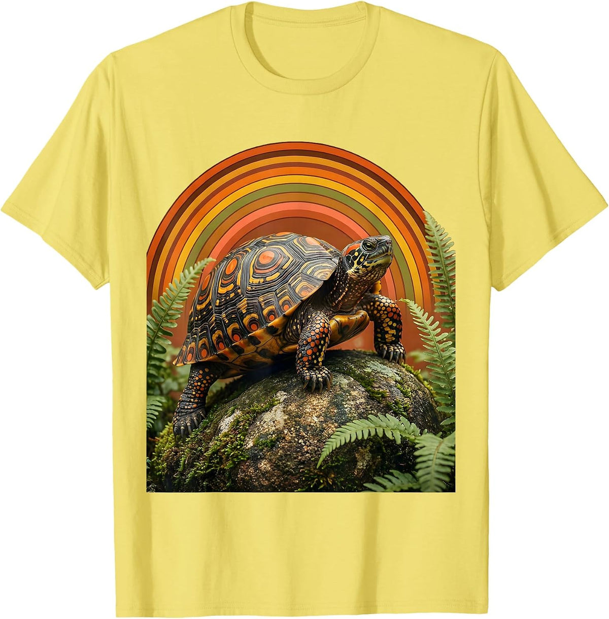 Men's Spotted Turtle on Mossy Rock Polka Dot Art T-Shirt - Lemon Yellow