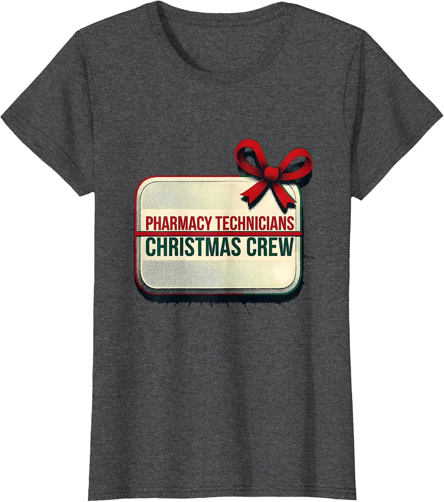 Women's Pharmacy Technicians Christmas Crew Funny Matching Group T-Shirt - Dark Heather Grey