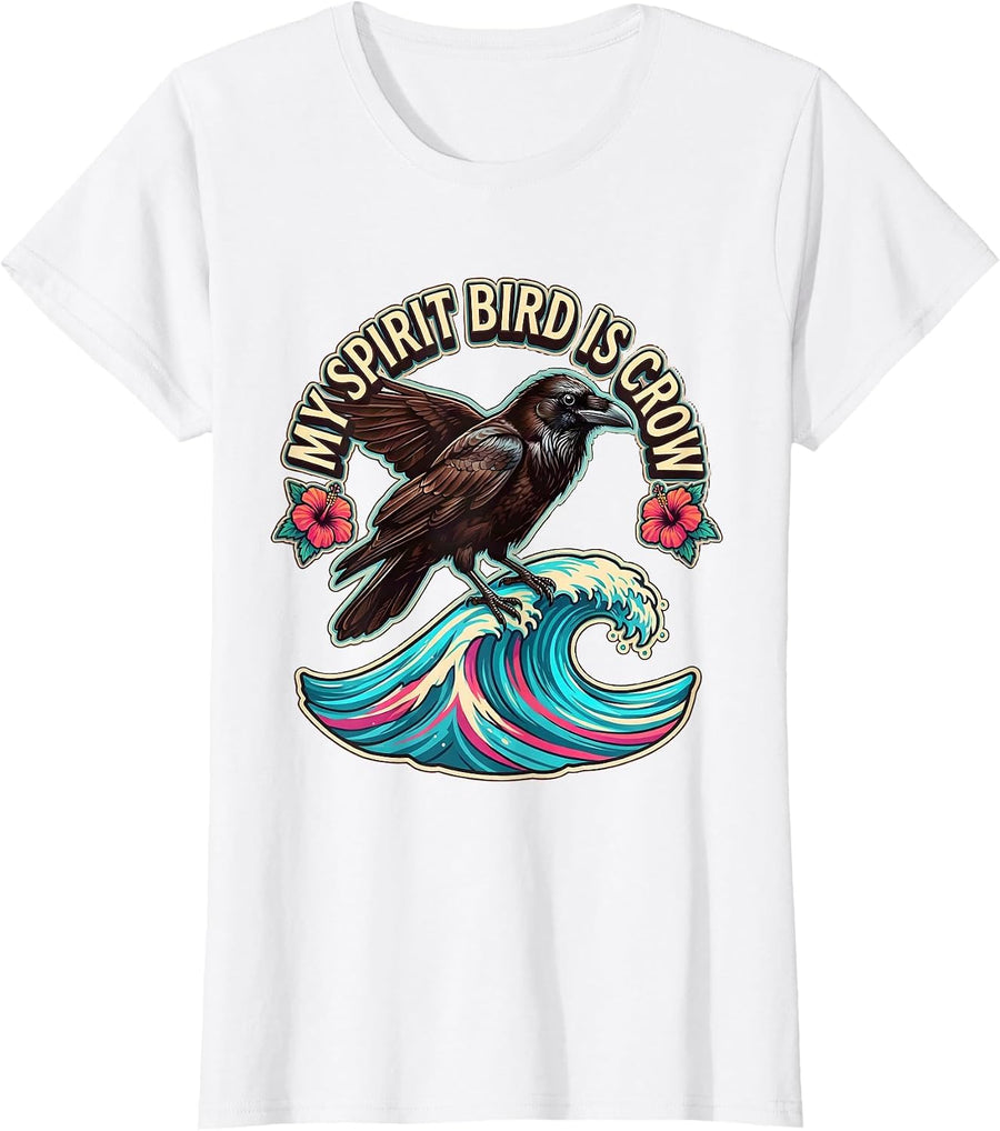 Women's My Spirit Bird Is Crow Nature Lover Design T-Shirt - White