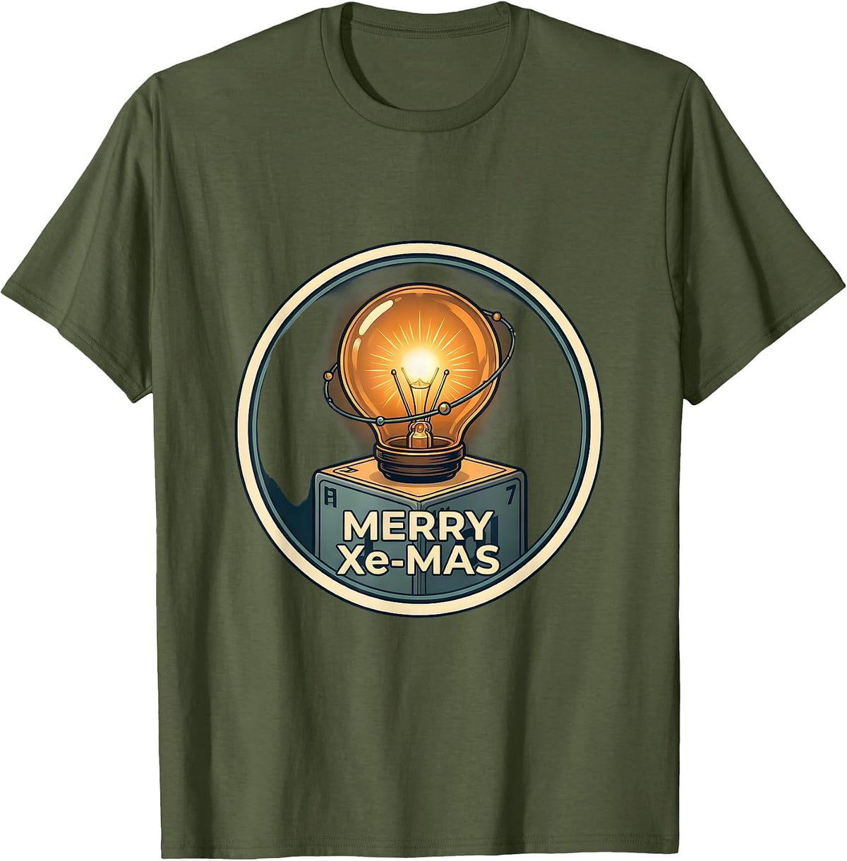 Men's Merry Xe-mas Funny Periodic Table Chemistry Nerd Humor T-Shirt - Olive Green