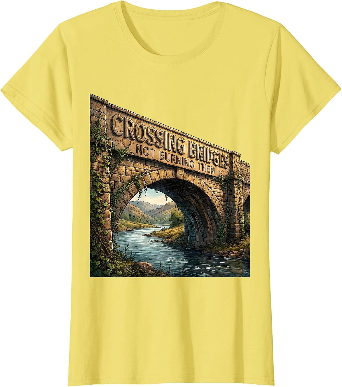 Crossing Bridges Not Burning Them Cross Design T-Shirt - Lemon Yellow