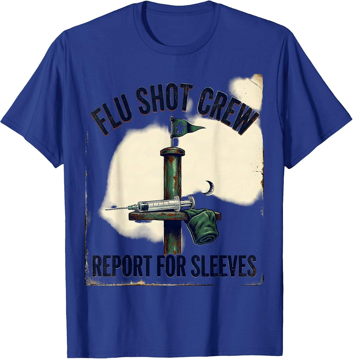 Flu Shot Crew Report For Sleeves Vintage Nurse Ghost T-Shirt - Royal Blue