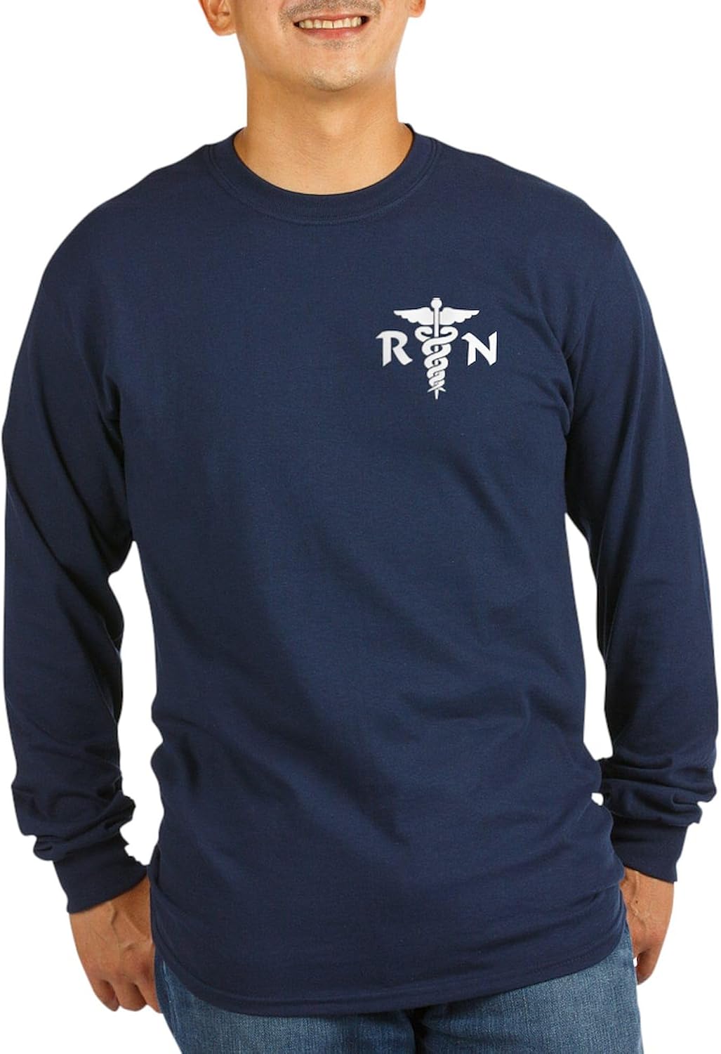 CafePress RN Medical Symbol Long Sleeve Dark T Shirt Unisex Cotton Long Sleeve T-Shirt - Navy