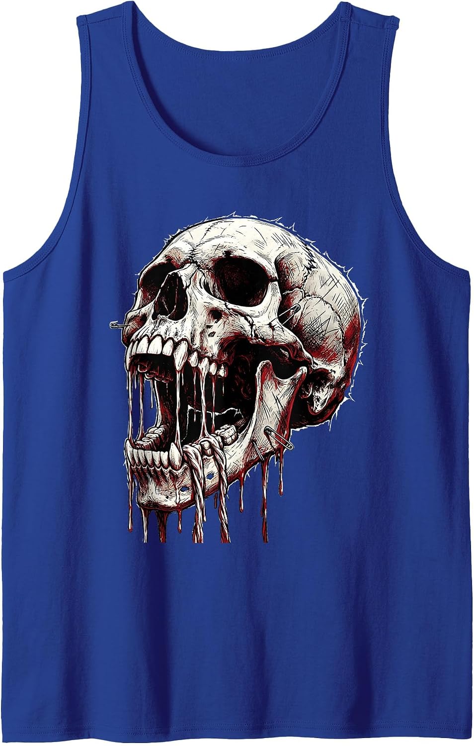 I Have Rabies Unhinged Jaw Dripping Saliva Graphic Tank Top - Royal Blue