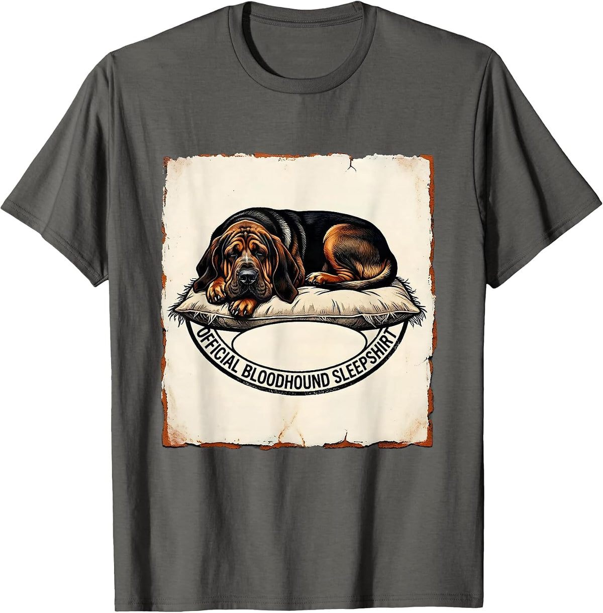 OFFICIAL BLOODHOUND SLEEPSHIRT Rubber Stamp Dog Lover Pajama T-Shirt - Asphalt Grey