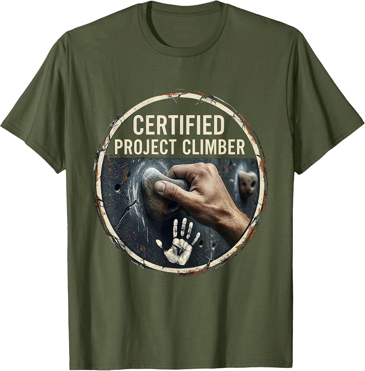 Men's Certified Project Climber Distressed Rock Climbing T-Shirt - Olive Green