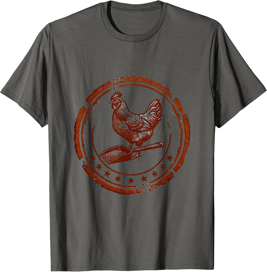 Rubber Stamp Chicken Keeper Farm Life Humor T-Shirt - Asphalt Grey