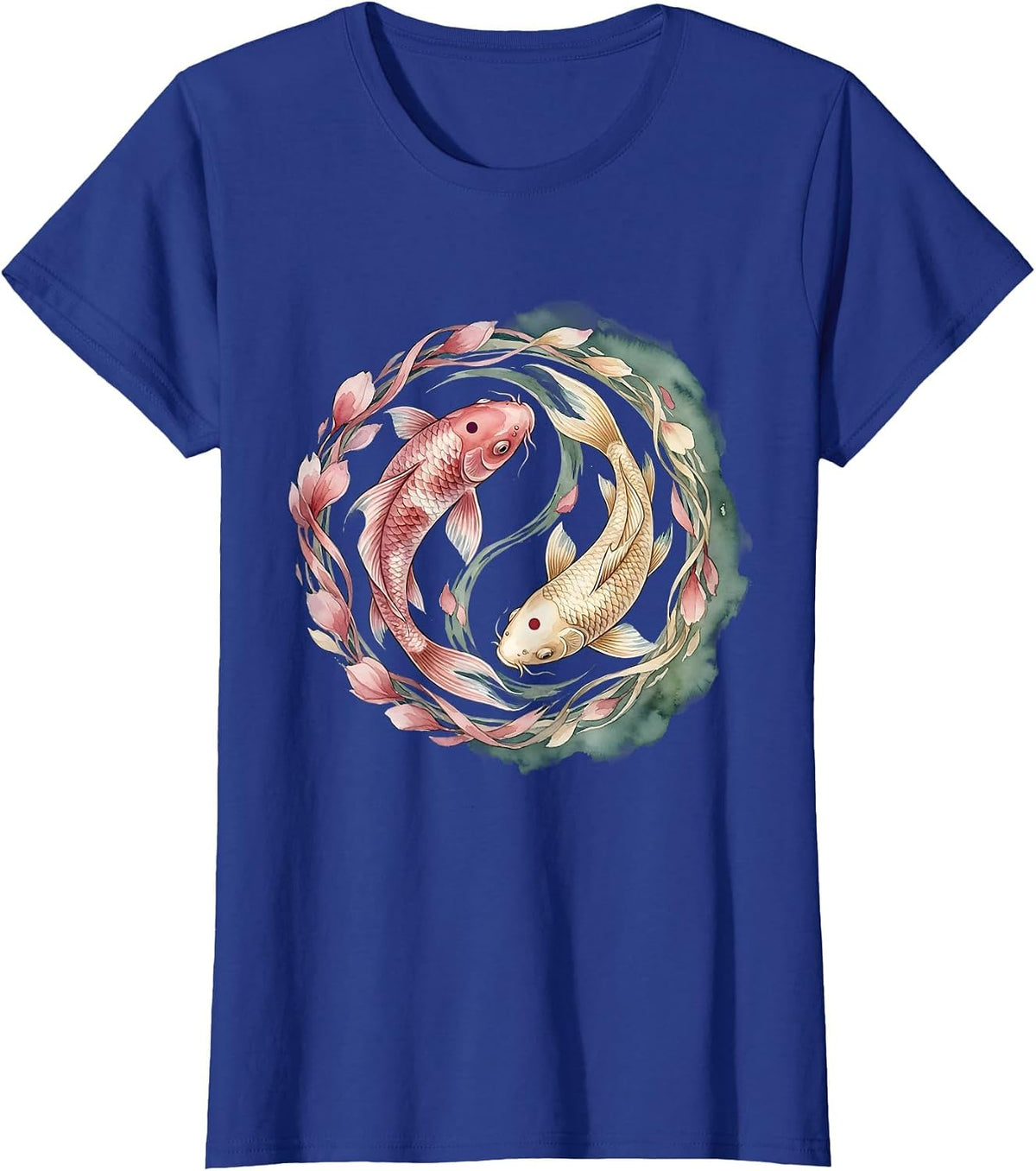 Women's Cancer Awareness Koi Fish Yin-Yang Design T-Shirt - Royal Blue
