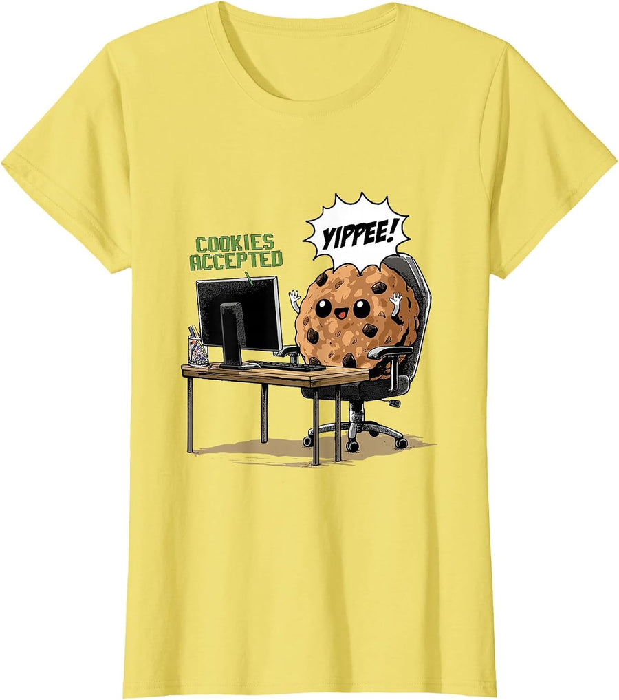 Cookies Accepted Nerd Shirt Funny Computer Internet Coder T-Shirt, Women, Lemon Yellow, Small - As Pictured