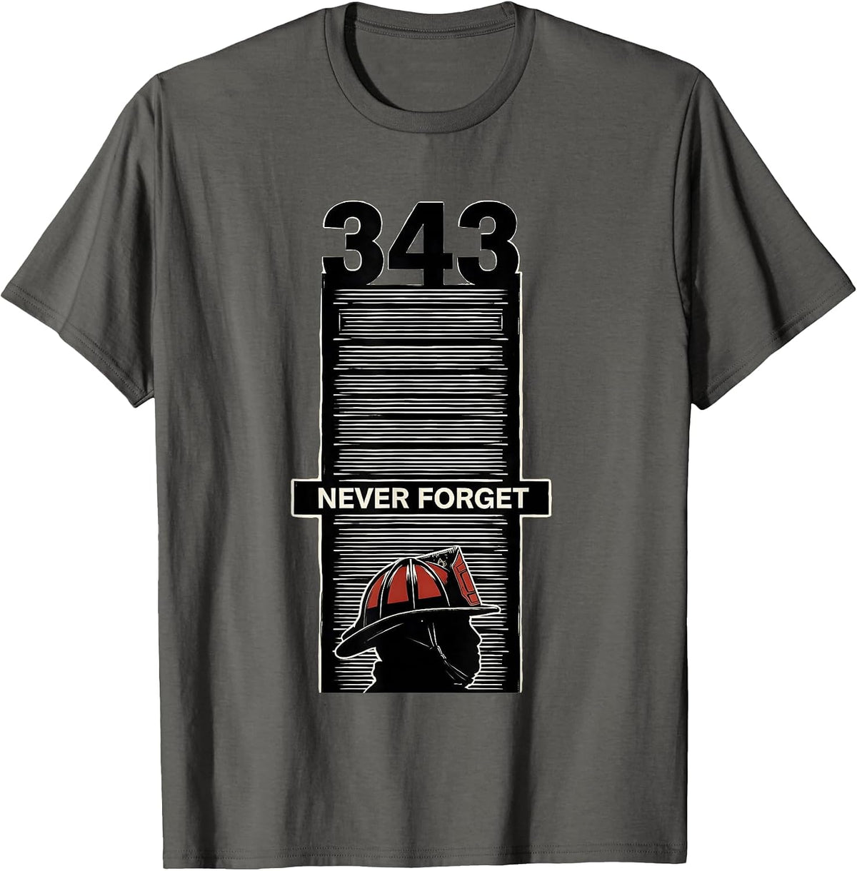 Men's Never Forget 343 Scratchboard Firefighter Memorial Tribute T-Shirt - Asphalt Grey