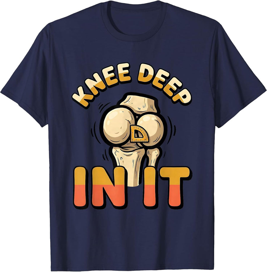 Knee Deep In It Funny Physical Therapist OT Gift T-Shirt - Navy Blue