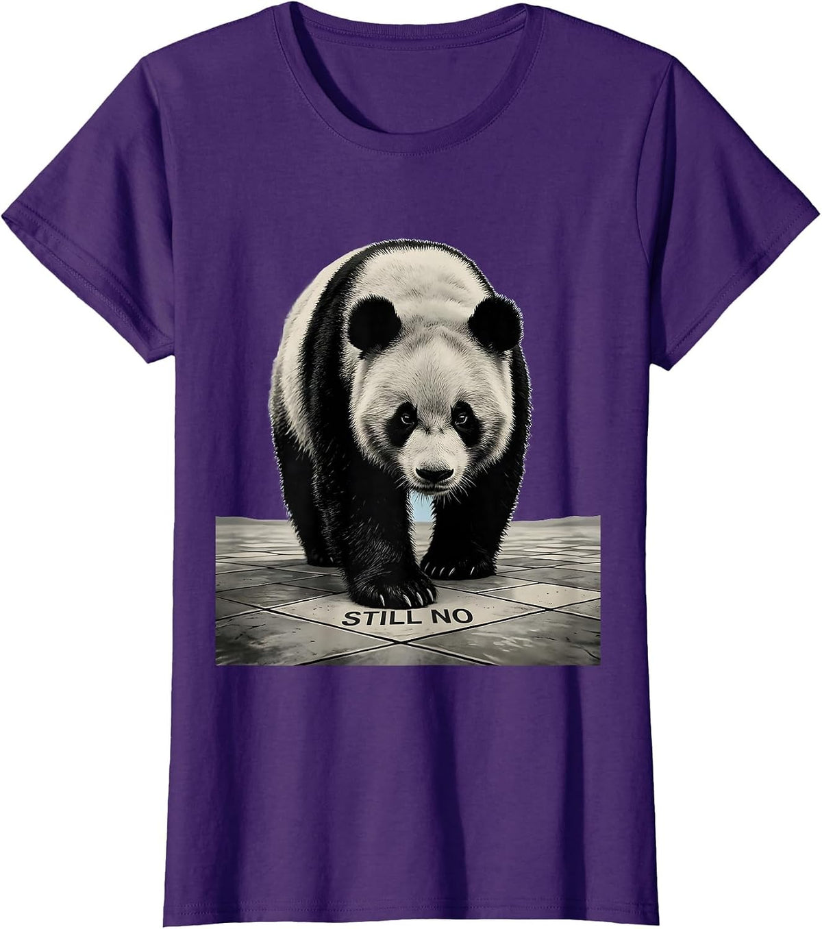 Women's Still No Minimalist Panda Bear Animal Humor Novelty T-Shirt - Purple