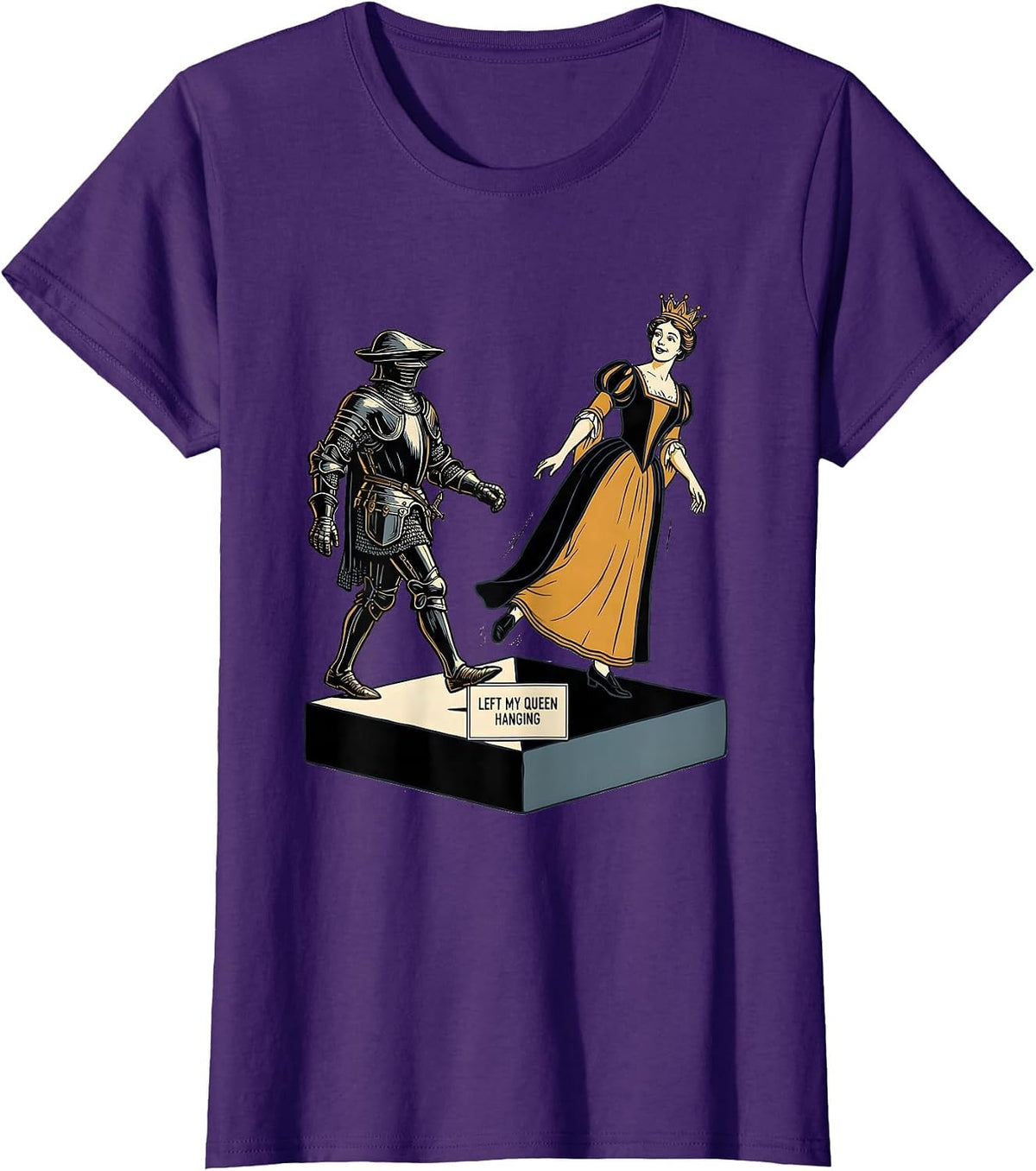 Women's Left My Queen Hanging Funny Chess Player Gift Chess Lover T-Shirt - Purple