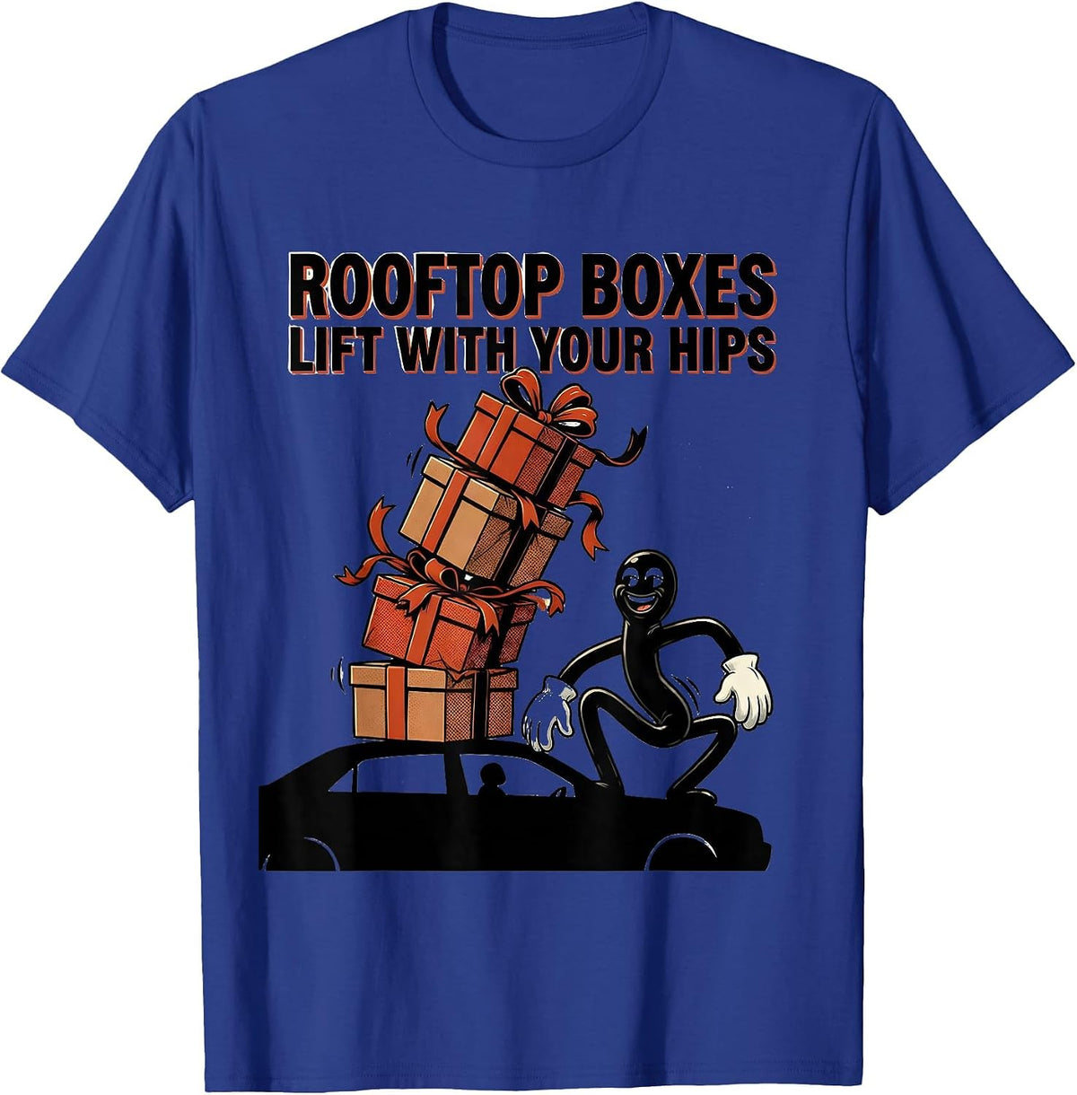 Men's Rooftop Boxes Lift With Your Hips Retro Cartoon Physical T-Shirt - Royal Blue