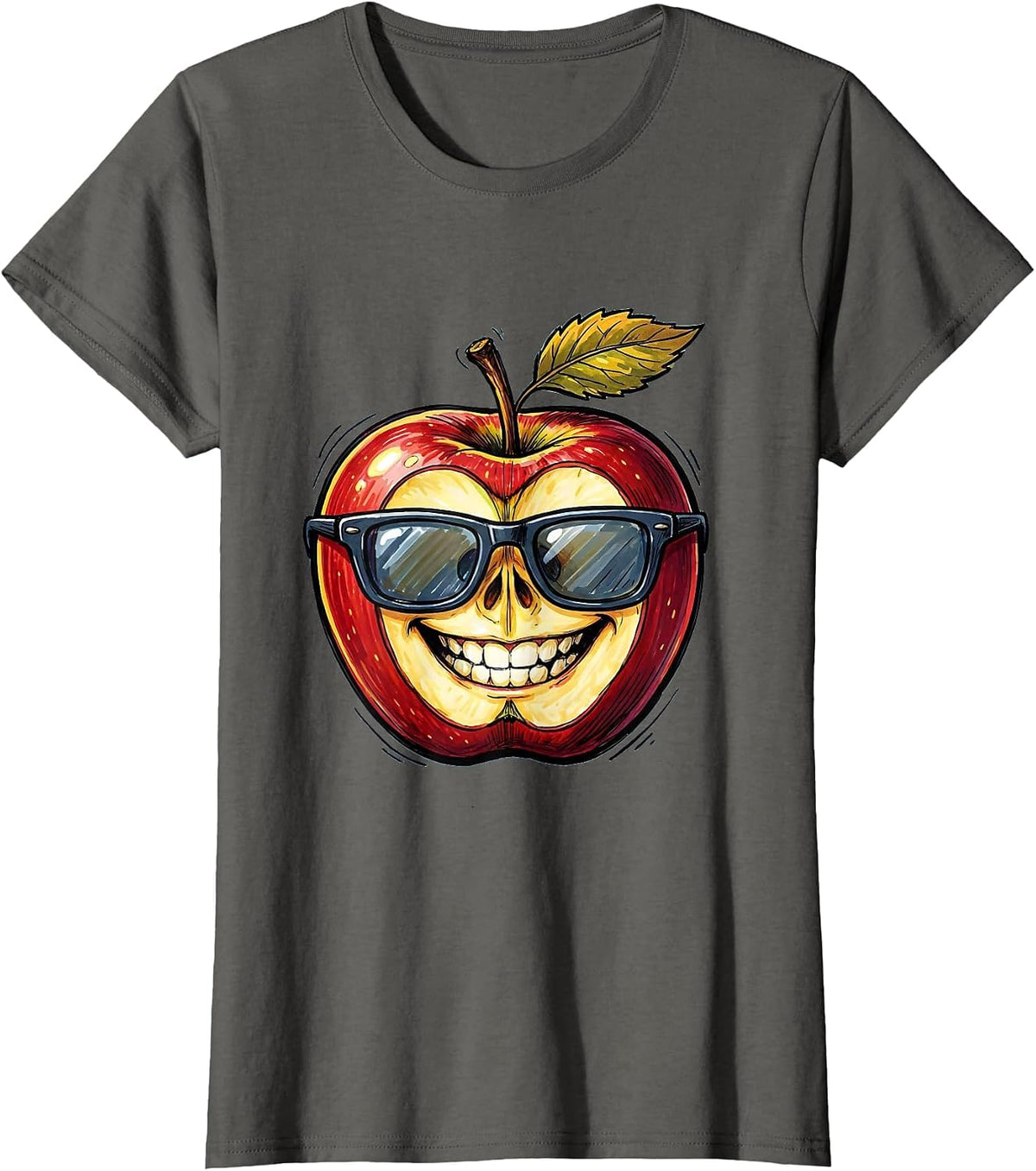 Women's Friyay Cool Apple Teacher Graphic Design T-Shirt - Asphalt Grey