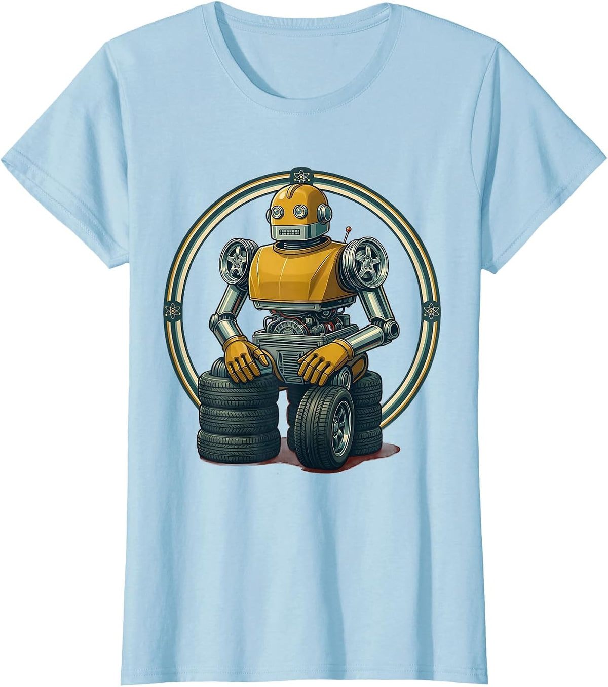 Women's Car Parts Robot Mechanic Graphic Tee T-Shirt - Baby Blue