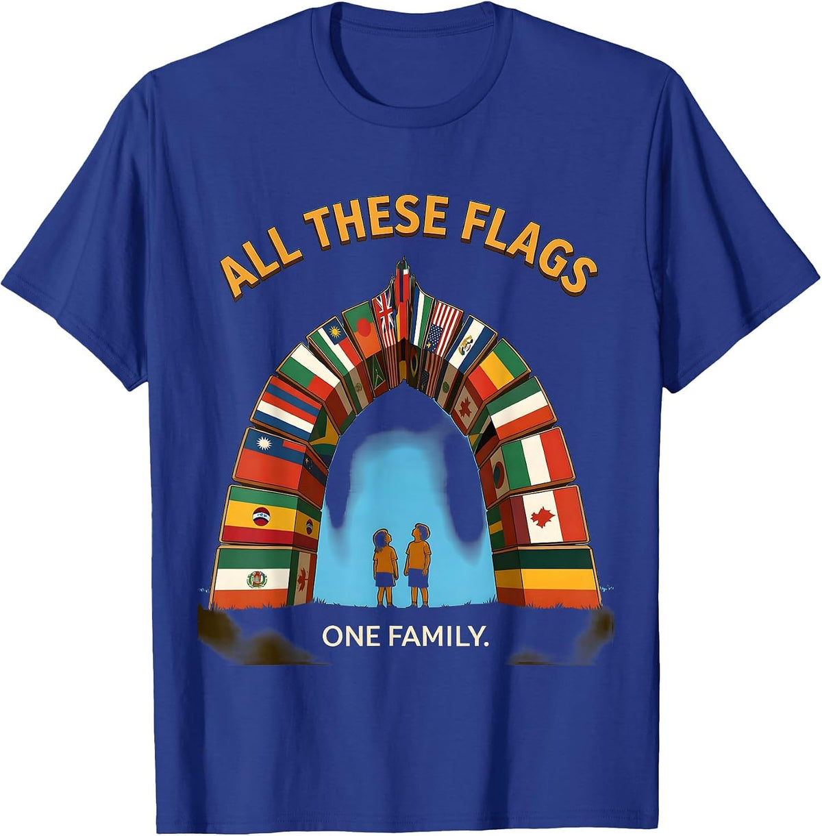 All These Flags, One Family Educational World Geography Kids T-Shirt - Royal Blue