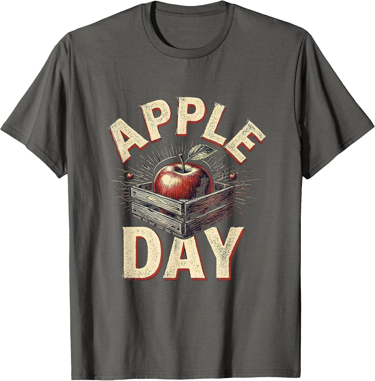 Apple Day Rubber Stamp Apple Lover Fruit Lover Orchard T-Shirt - Asphalt Grey