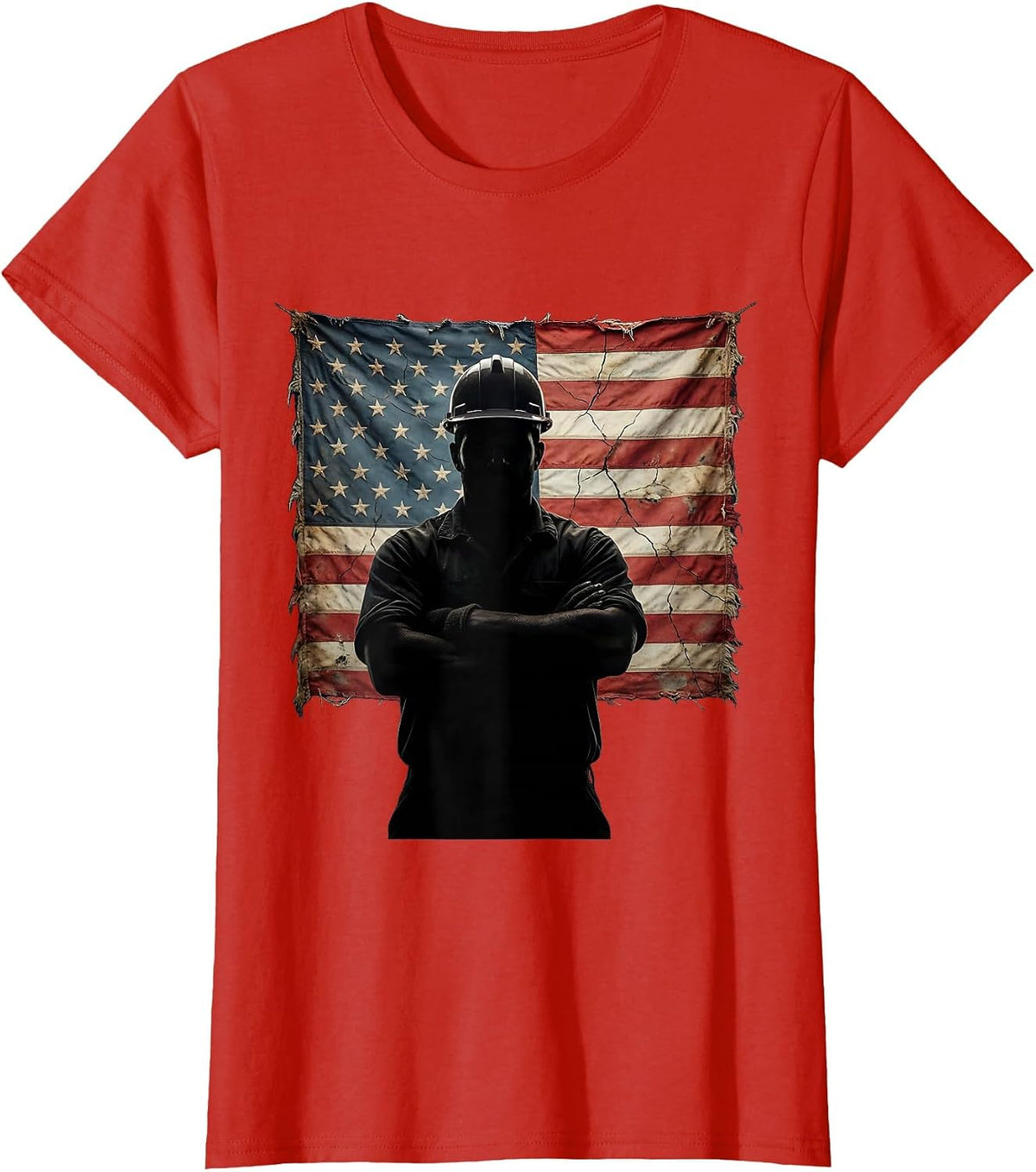 Construction Worker Hard Hat Crossed Arms Graphic T-Shirt - Red