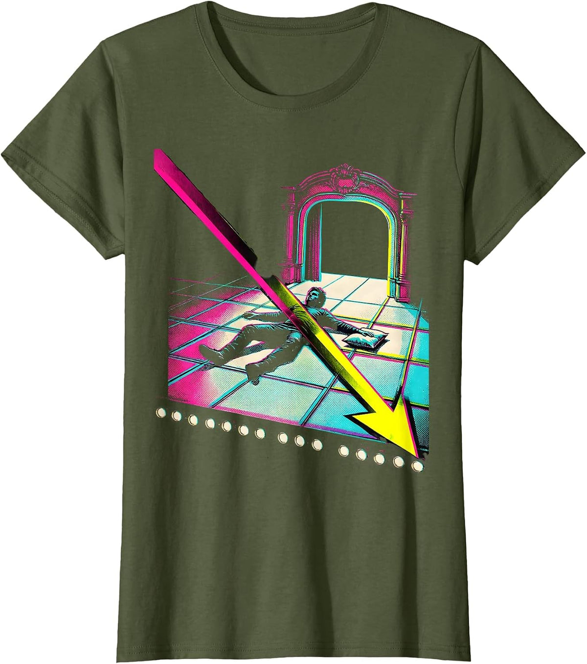 Women's Comic Stage Performer Risograph Theater Kid Humor T-Shirt - Olive Green