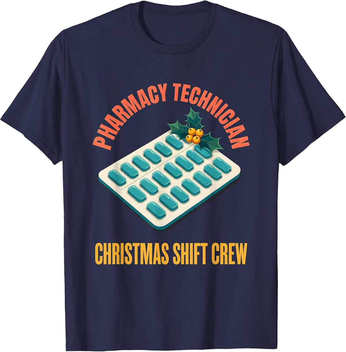 Men's Pharmacy Technician Christmas Shift Crew Funny T-Shirt - Navy Blue