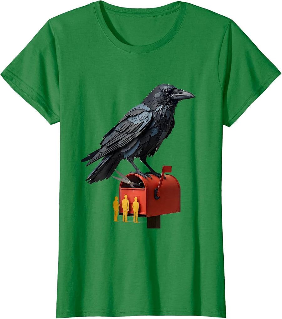 Women's Black Crow Paper Cutout Gothic Humor Crow Lover Gift T-Shirt - Kelly Green