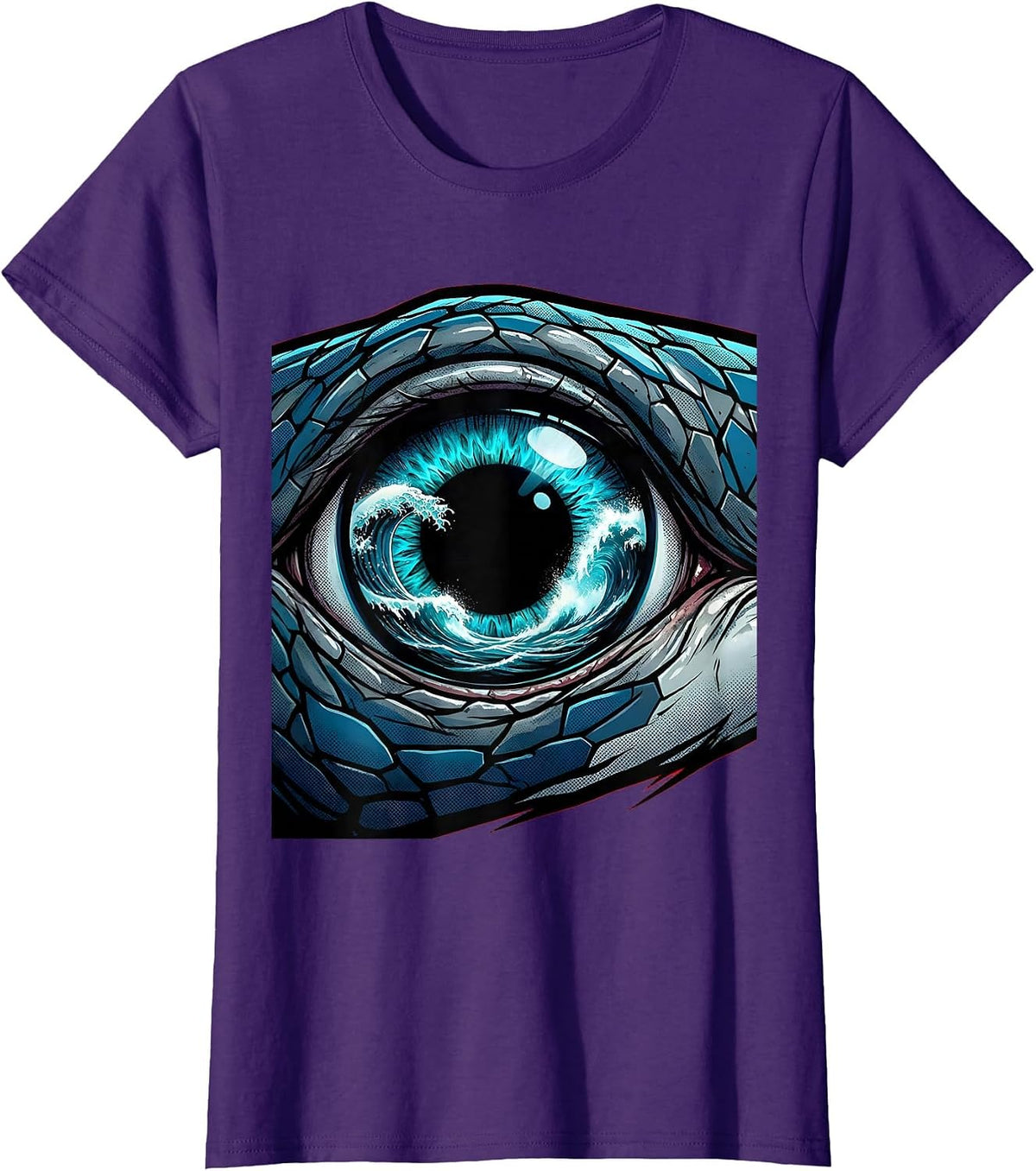 Women's Shark Eye Close-Up With Ocean Reflection Art T-Shirt - Purple