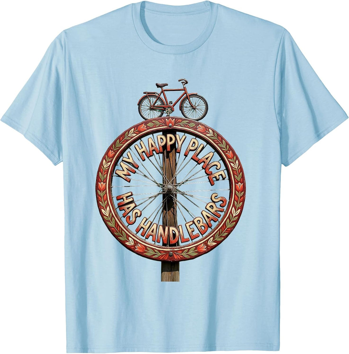 Men's My Happy Place Has Handlebars Cycling Design T-Shirt - Baby Blue