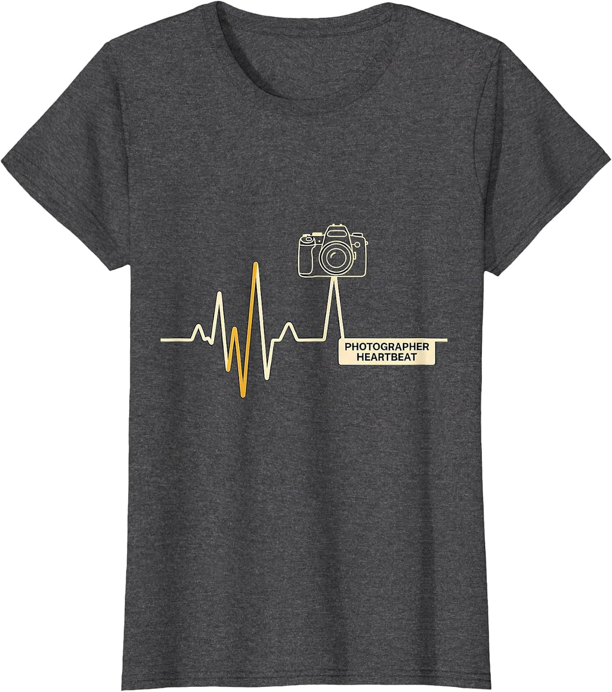 Women's Photographer Heartbeat EKG Pulse Humor Paramedic Gift T-Shirt - Dark Heather Grey