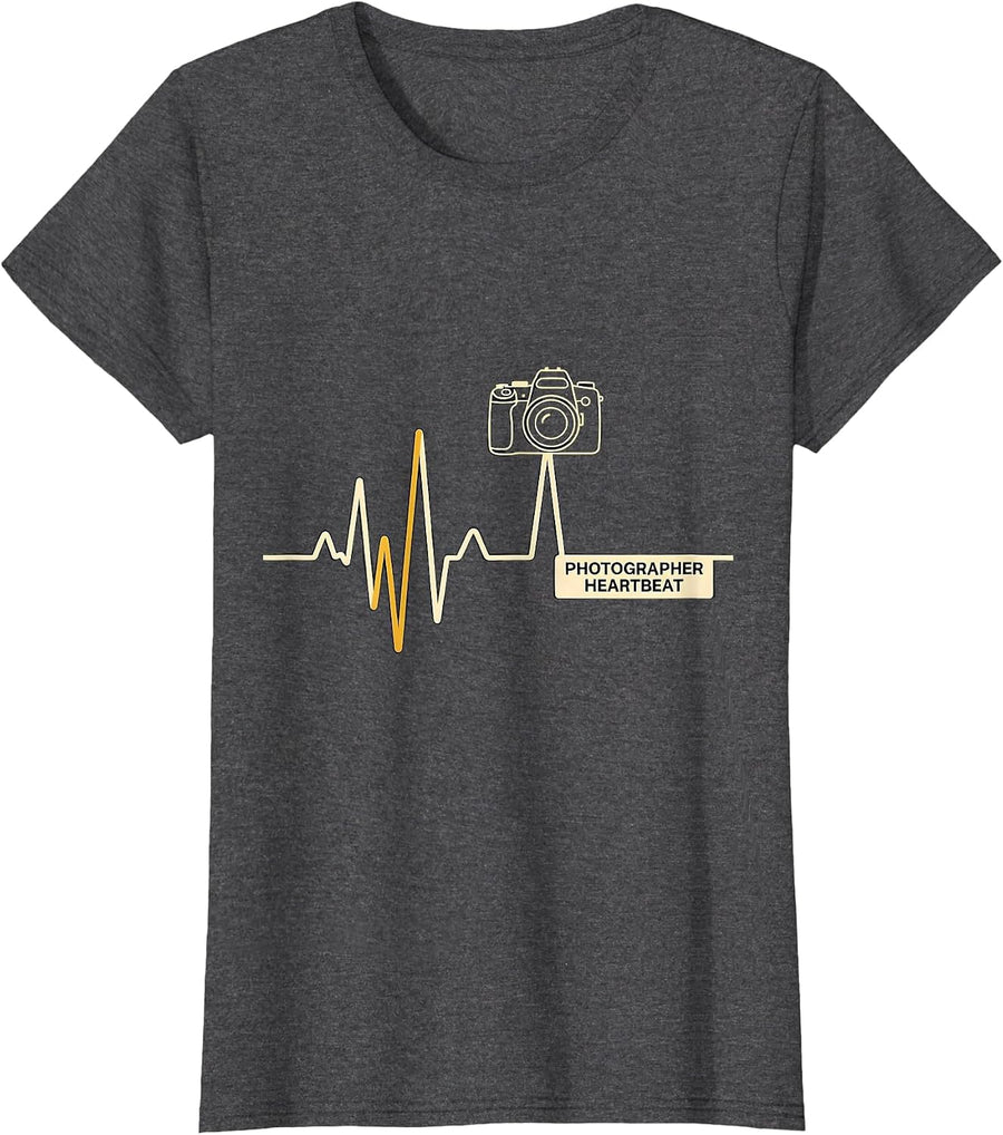 Women's Photographer Heartbeat EKG Pulse Humor Paramedic Gift T-Shirt - Dark Heather Grey