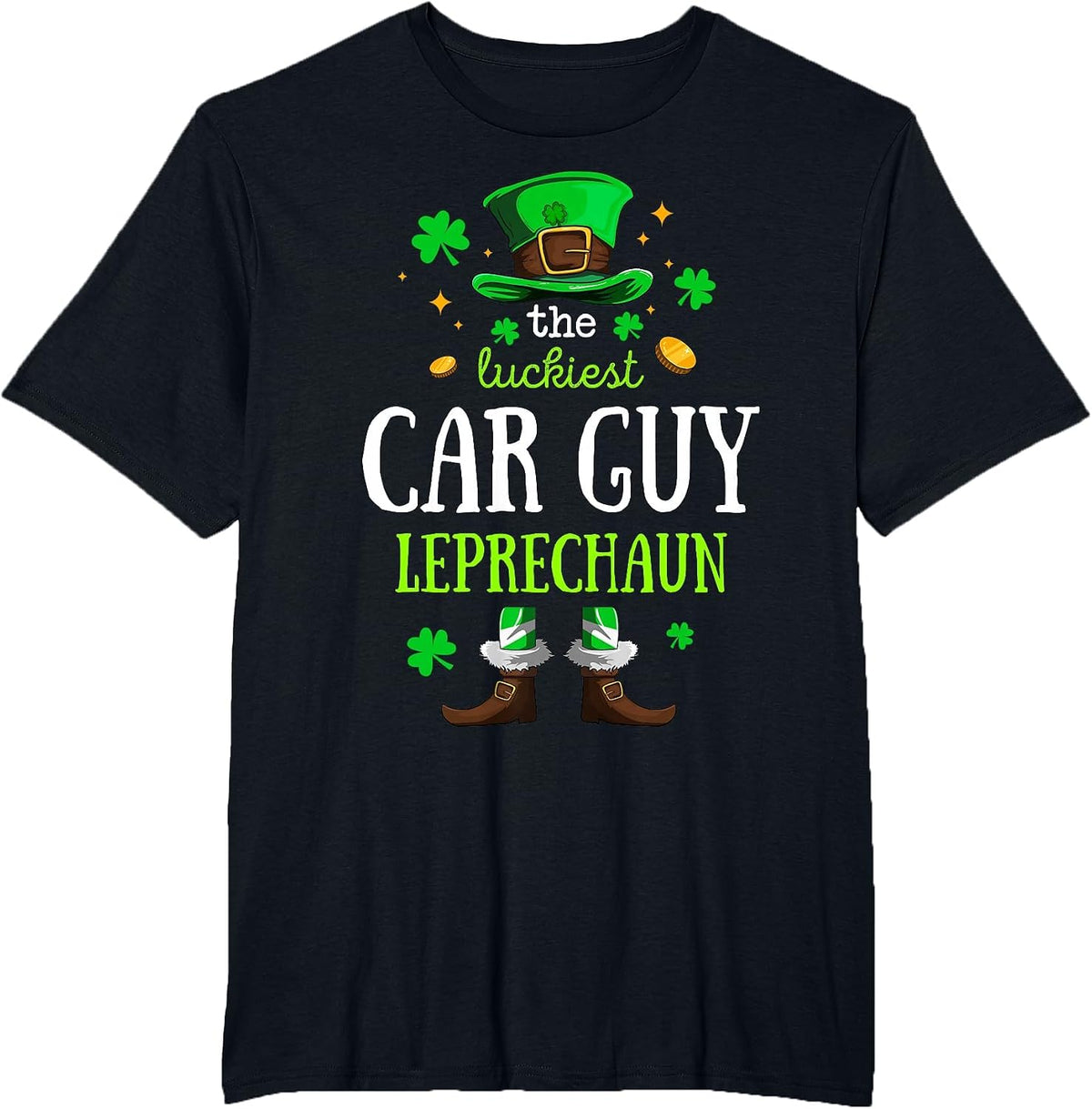 The Luckiest Car Guy Leprechaun Men Funny St. Patrick's Day T-Shirt - Black