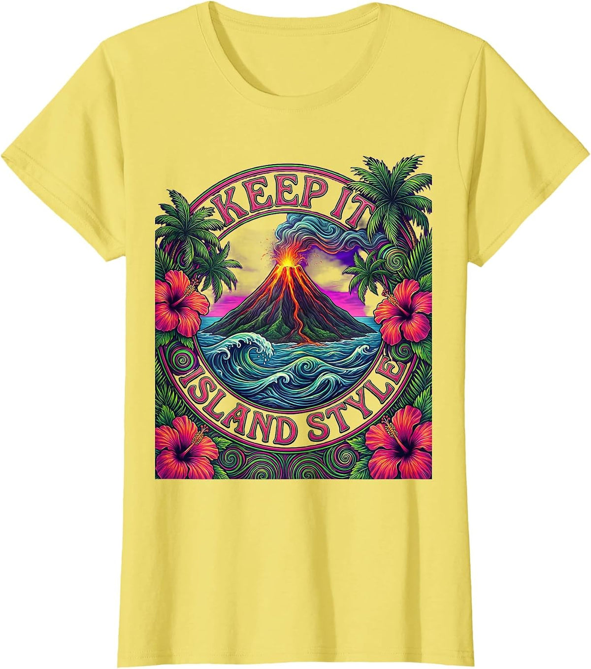 Keep It Island Style Hawaiian Graphic Design T-Shirt - Lemon Yellow