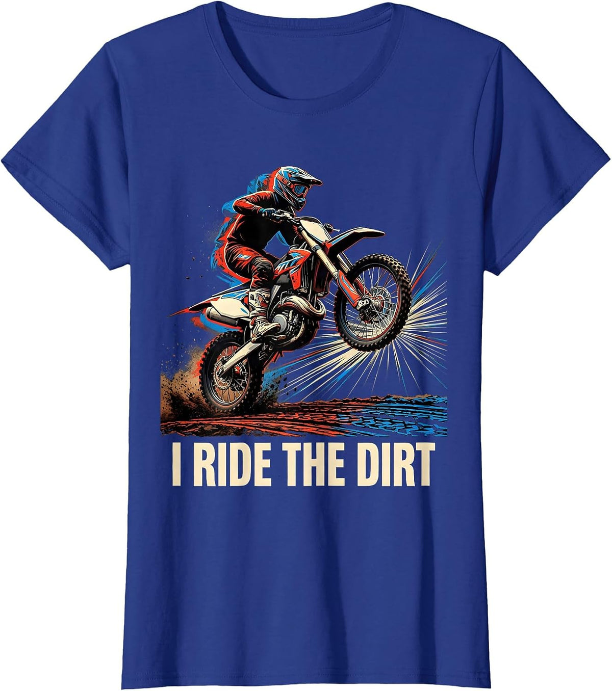 Women's I Ride The Dirt Futurist Dynamism Dirt Bike Motocross Rider T-Shirt - Royal Blue