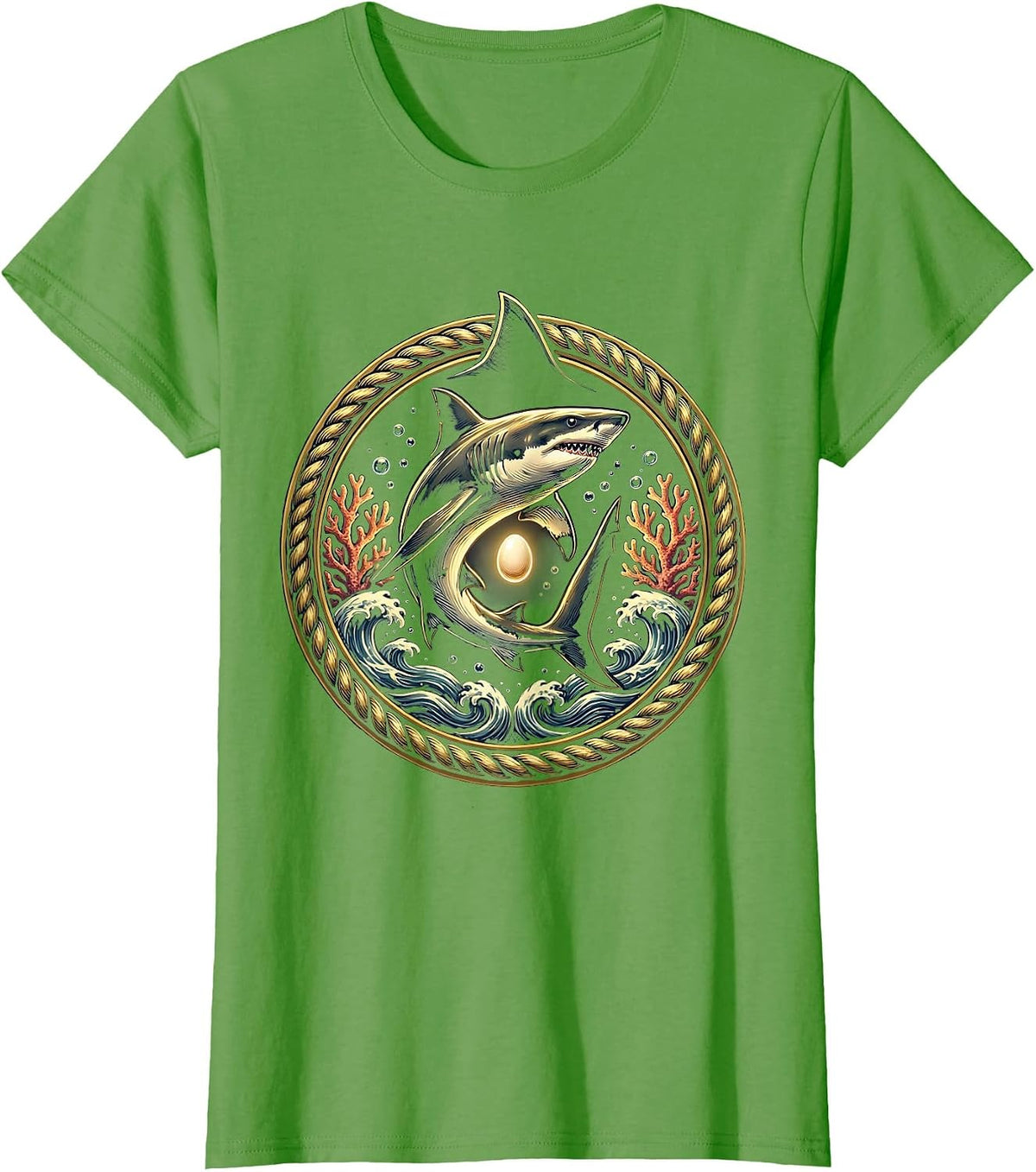 Women's Mommy Shark Glowing Deep Sea Protector T-Shirt - Grass Green
