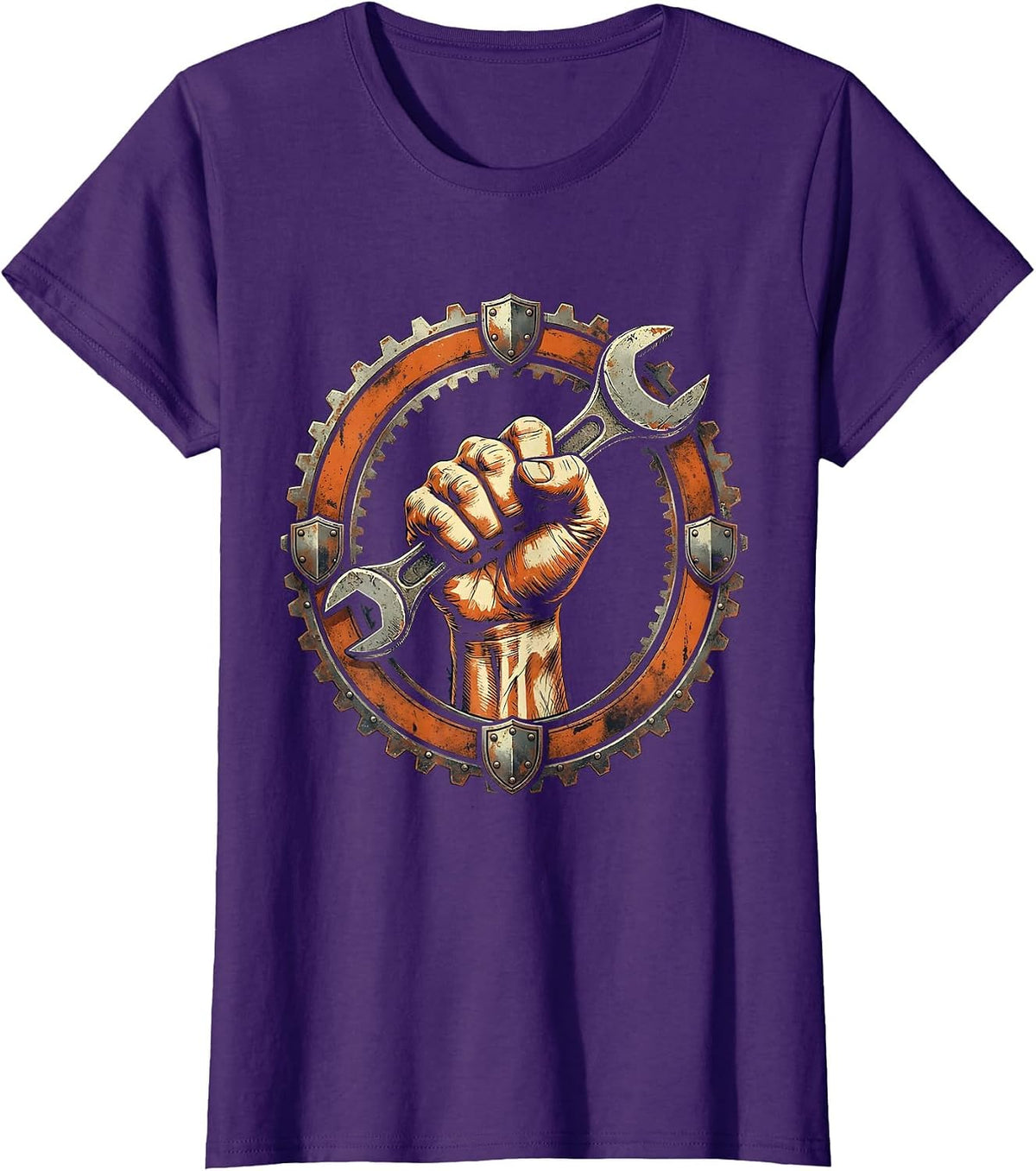 Women's Labor Day Muscular Fist Wrench Graphic T-Shirt - Purple