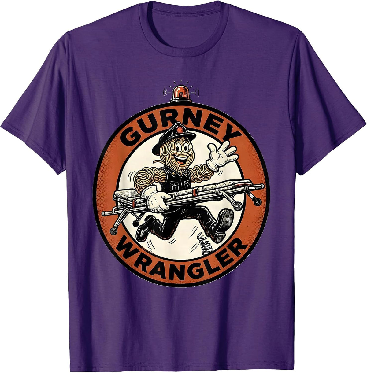 Gurney Wrangler Retro Cartoon Funny EMS Paramedic EMT T-Shirt - Purple