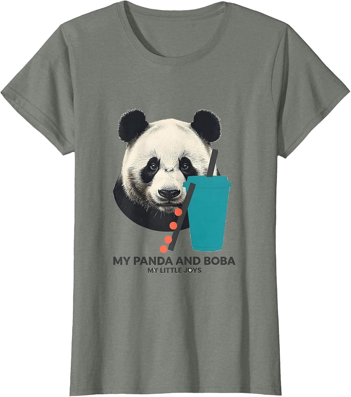My Panda And Boba My Little Joys Cute Kawaii Anime Girl T-Shirt - Olive Heather