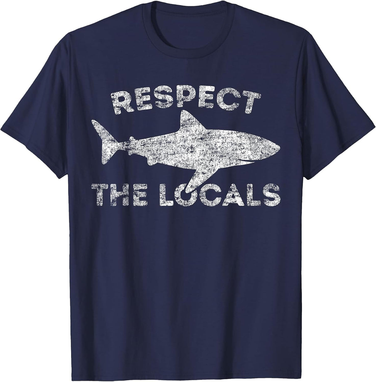 Funny Scuba Diving Respect Locals Vintage Distressed Shark T-Shirt - Navy Blue