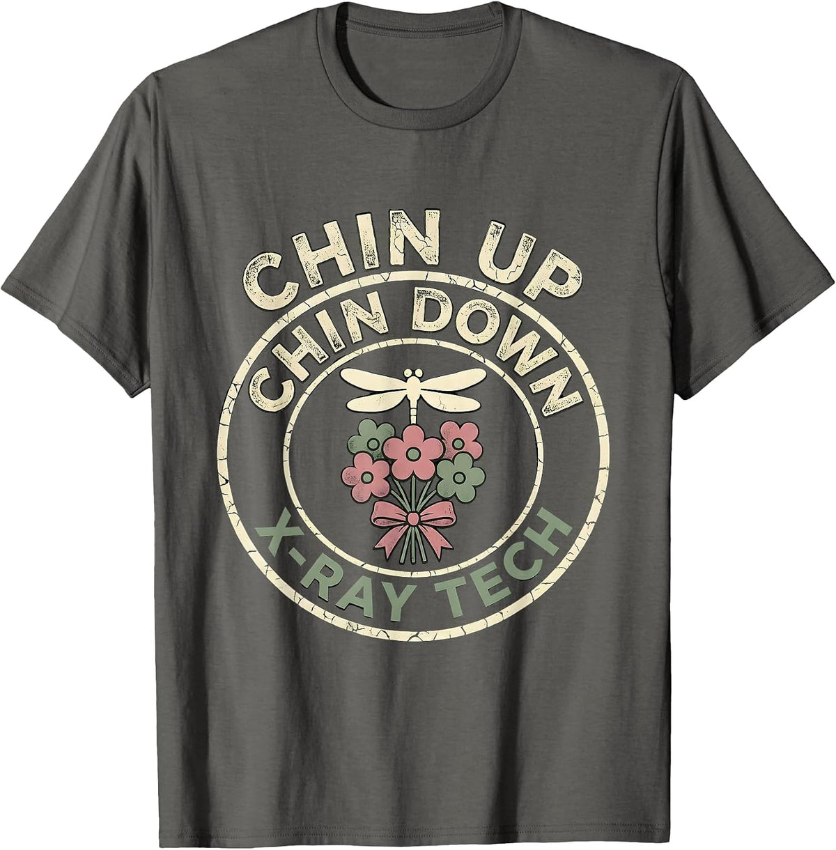 Chin Up Chin Down X-Ray Tech Floral Boho Radiology T-Shirt - Asphalt Grey