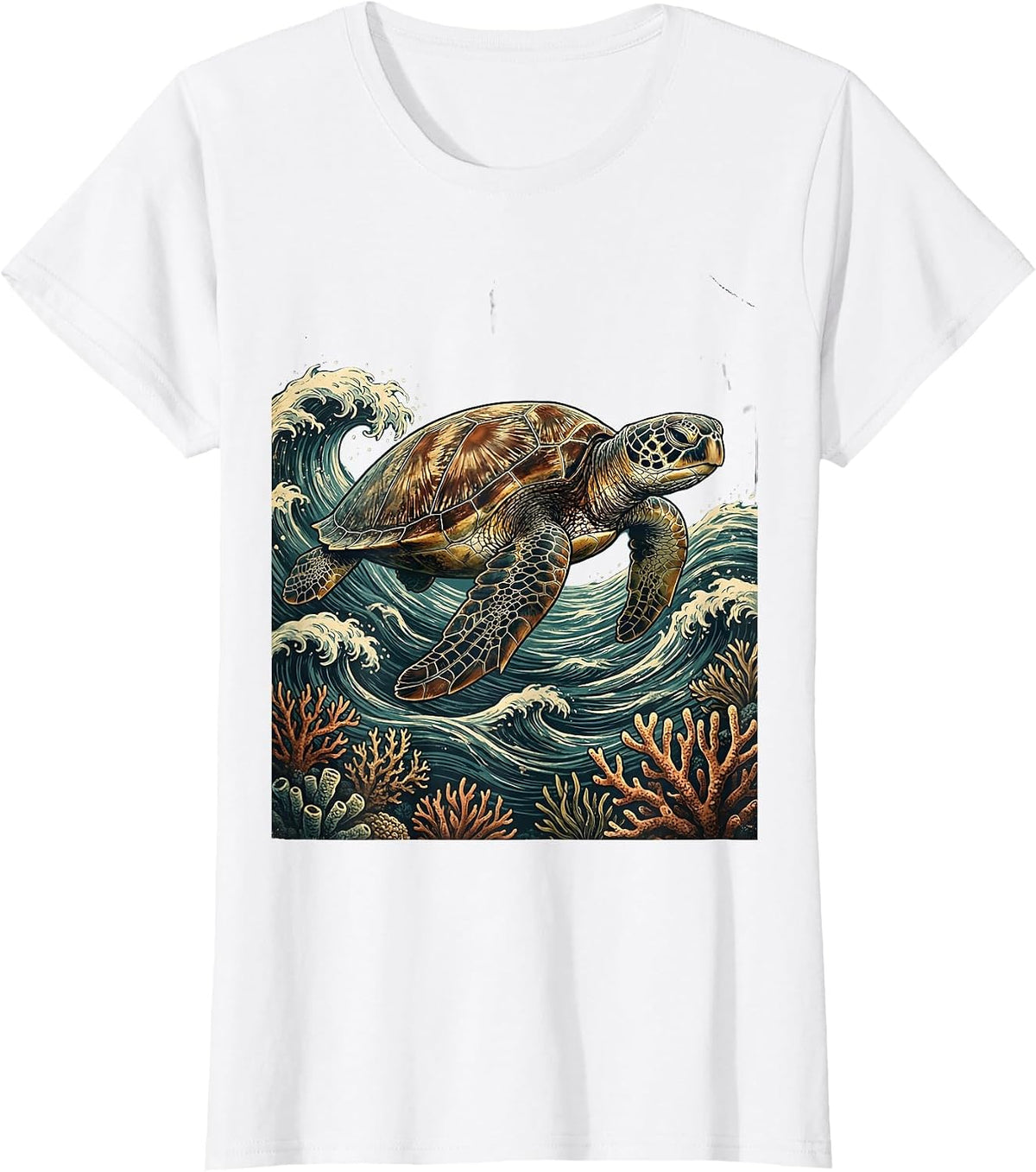 Hawaiian Sea Turtle Turquoise Ocean Waves Design T-Shirt - White