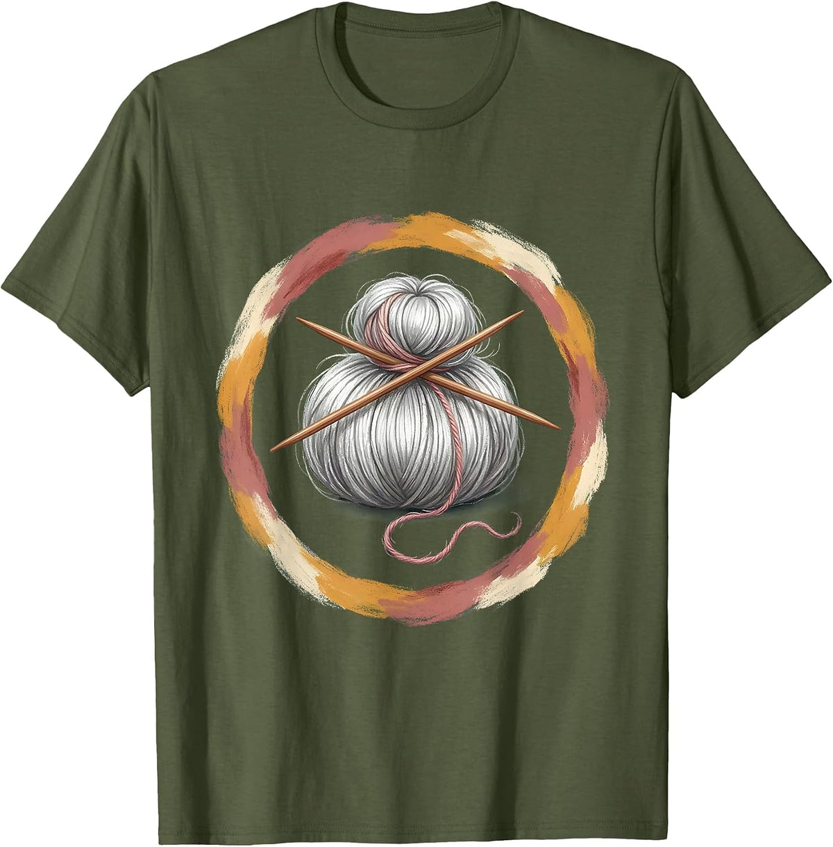 Nana Silver Bun Knitting Needles Graphic T-Shirt - Olive Green