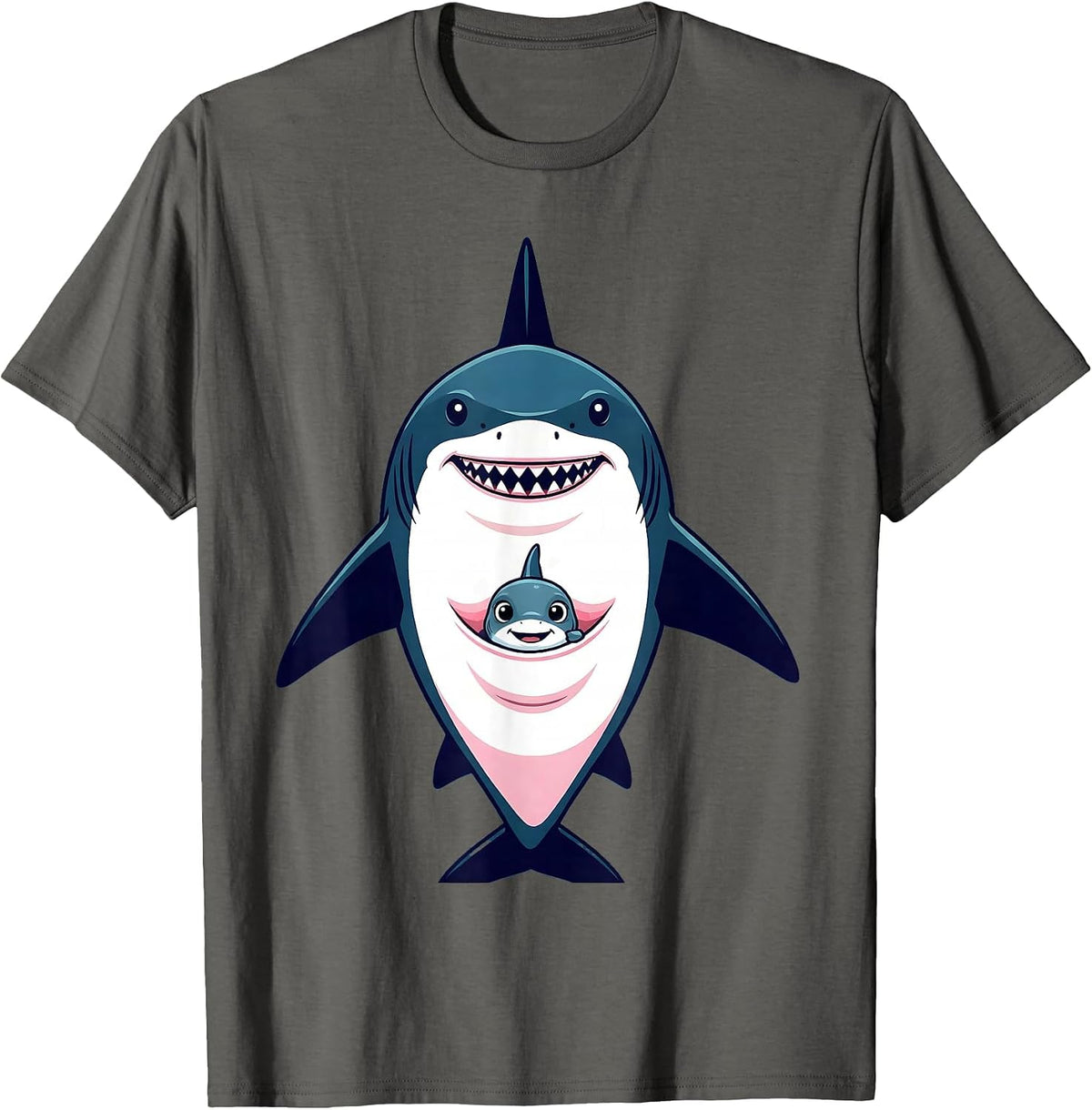 Men's Mommy Shark Kangaroo Pouch Baby Graphic T-Shirt - Asphalt Grey