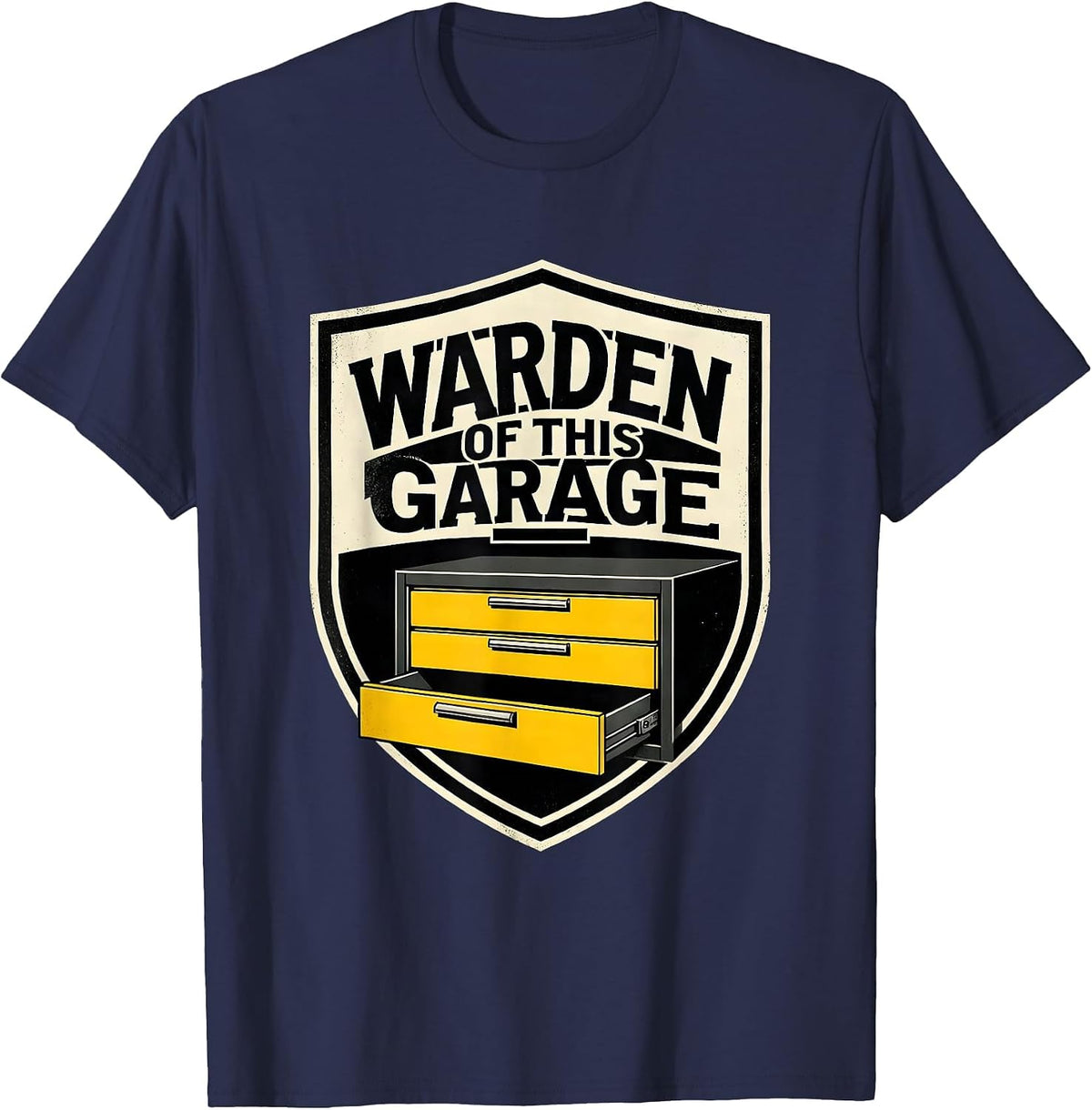 Men's Warden Of This Garage Stencil Graphic Mechanic Dad Deadpan T-Shirt - Navy Blue