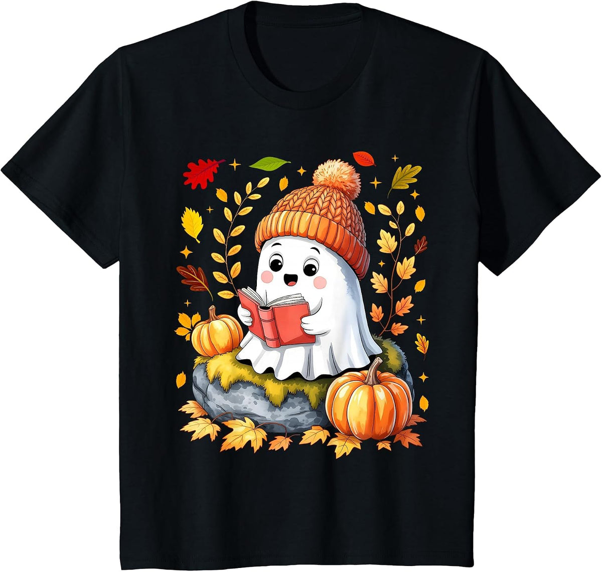 Cute Drinking Coffee Halloween Ghost Ice Womens T-Shirt - Black