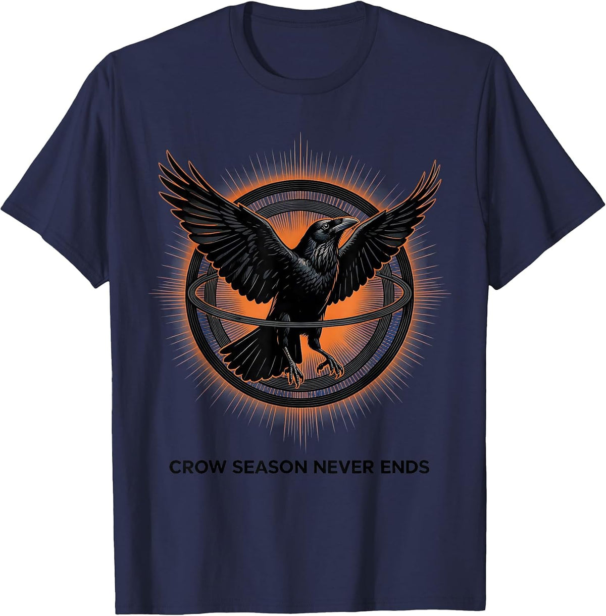 Crow Season Never Ends Bird Lover Design T-Shirt - Navy Blue