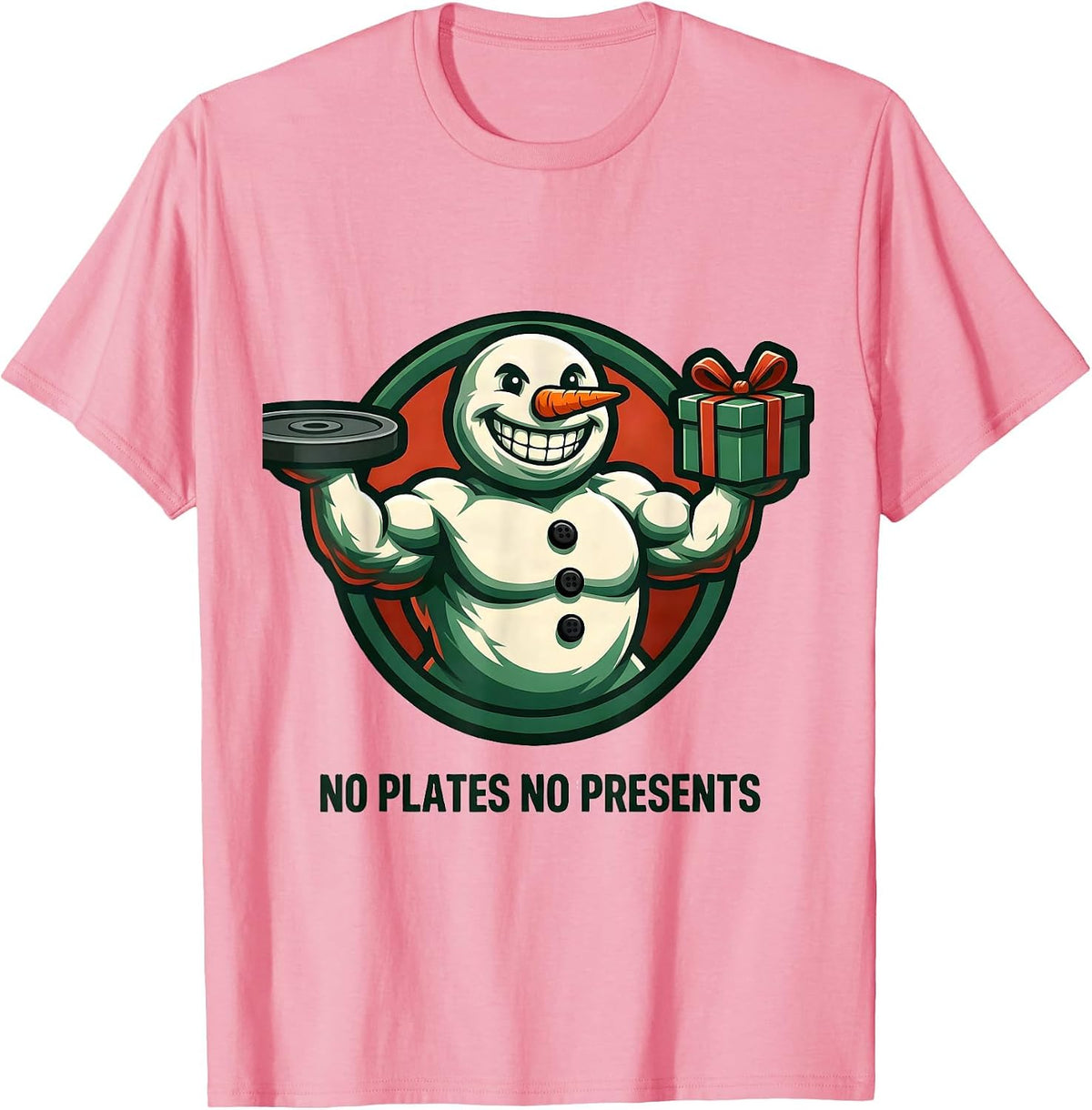 Men's No Plates No Presents Funny Christmas Gym Weightlifting T-Shirt - Pink