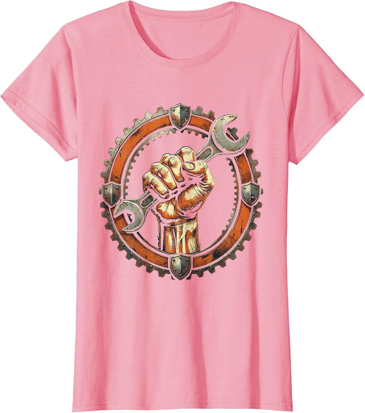 Women's Labor Day Muscular Fist Wrench Graphic T-Shirt - Pink