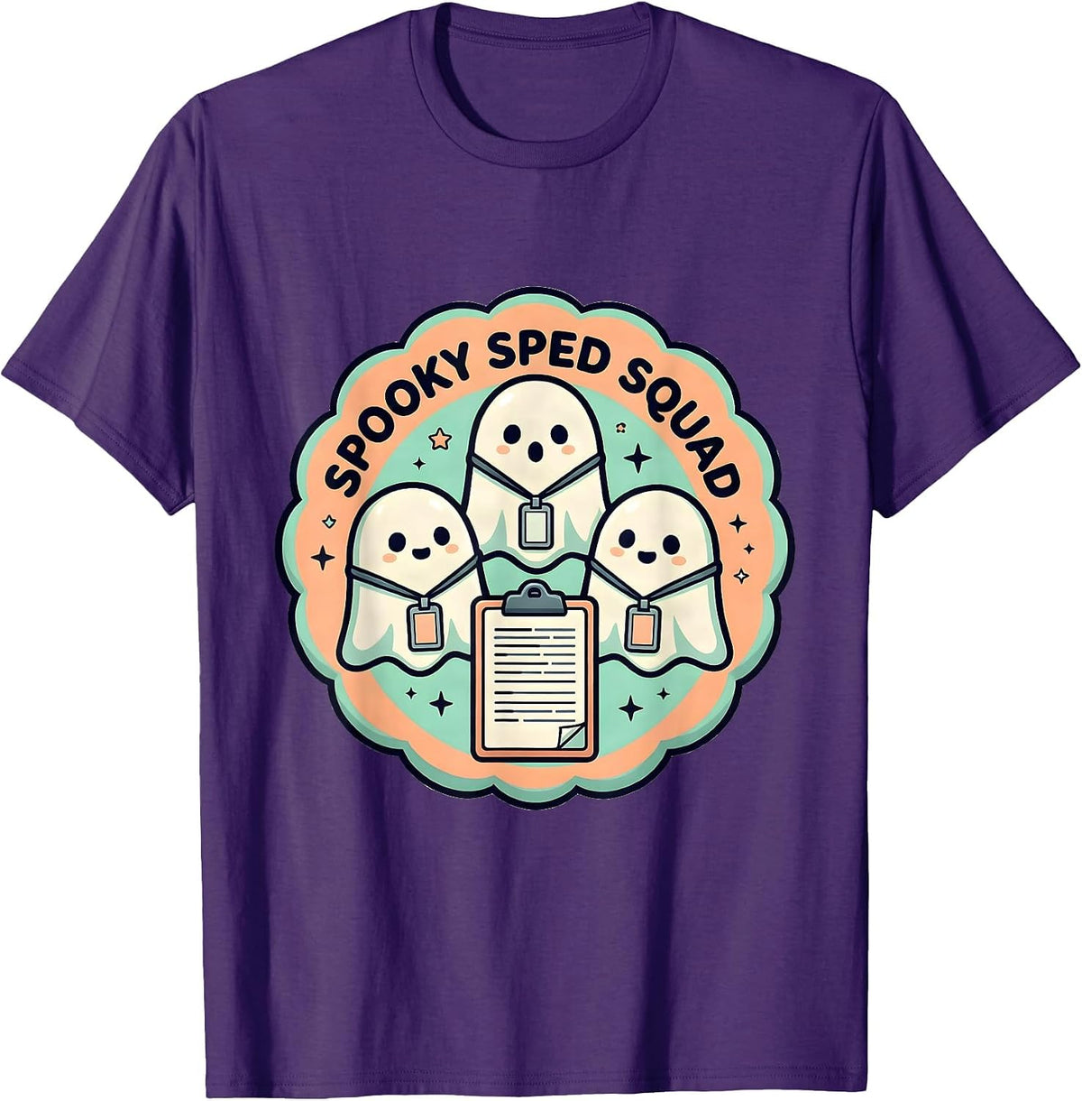 Spooky SPED Squad Cute Kawaii Ghost Paraprofessional T-Shirt - Purple