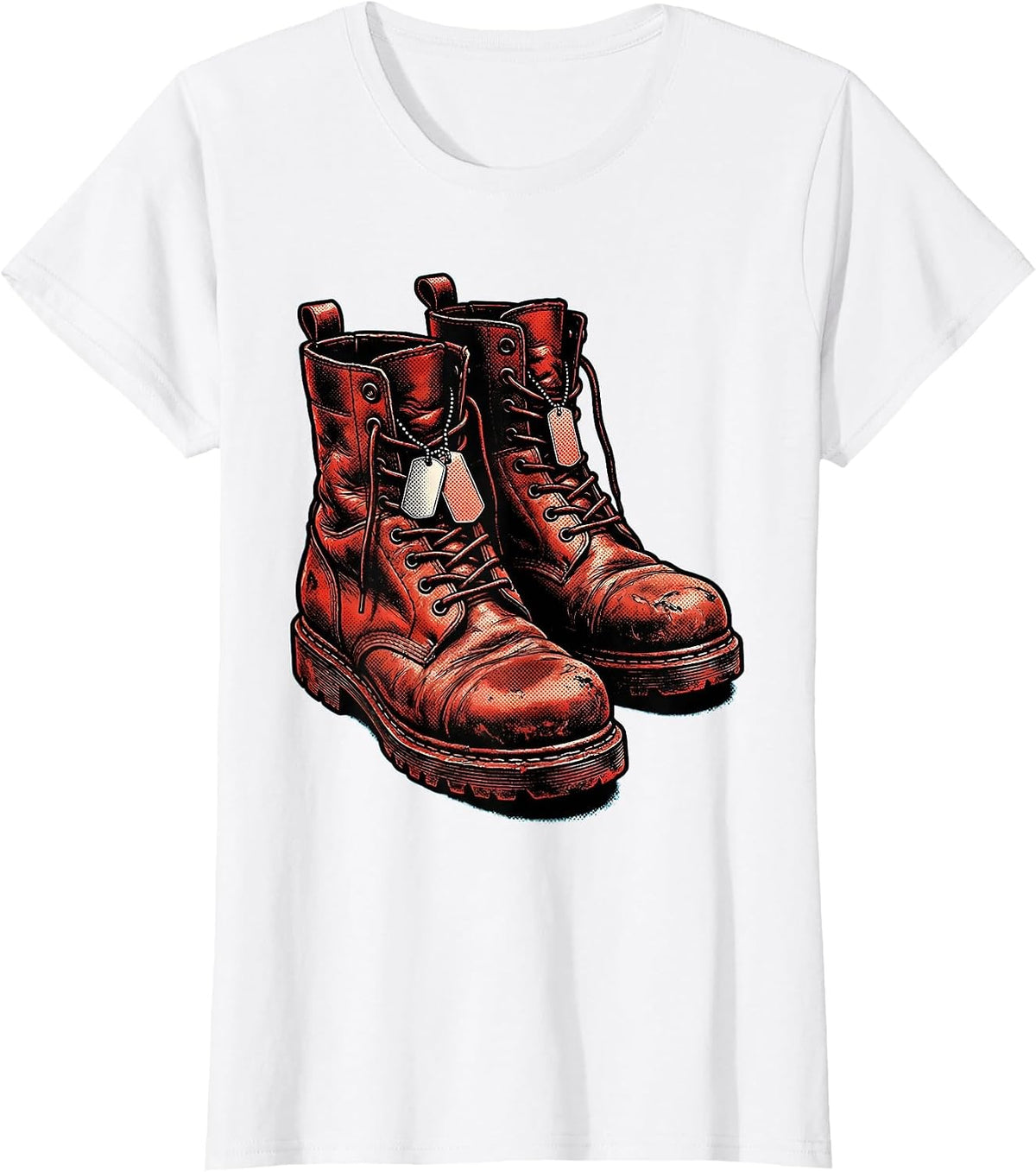 Soldier Boots and Dog Tags Veteran Graphic T-Shirt - White