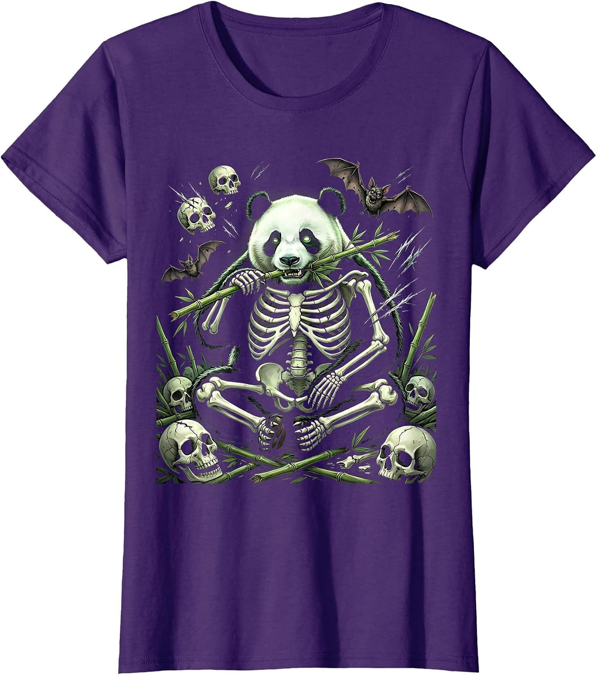 Women's Unbothered Chubby Panda Eating Bamboo T-Shirt - Purple